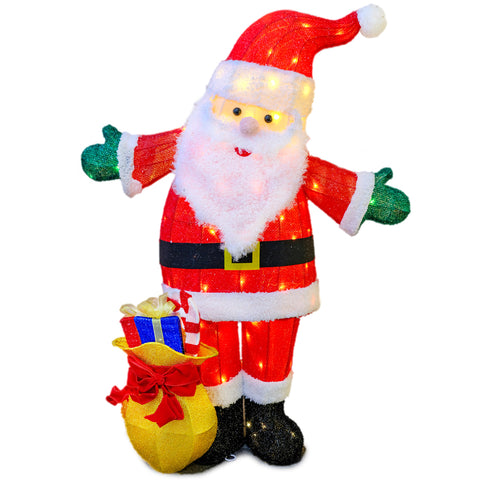 3D Light Up Santa with Gift Bag Warm White LED Christmas Lights with Timer
